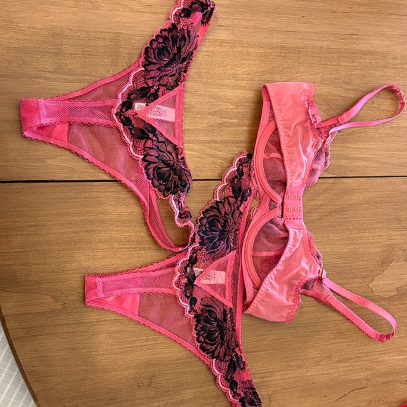 Pink and Black Lace Bra and Panty Set - Picture 7 of 7